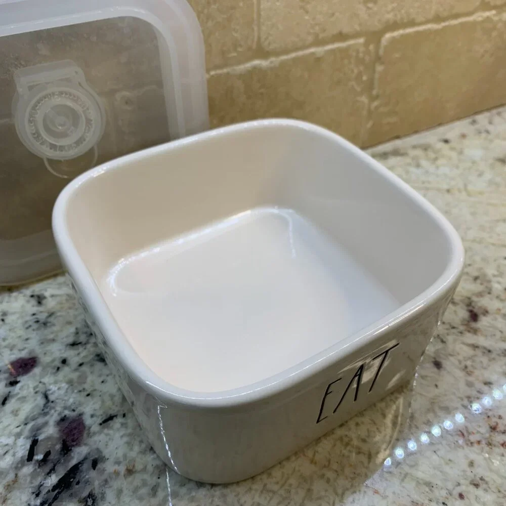 Rae Dunn EAT Ceramic Food Storage Container With Vented Plastic Lid